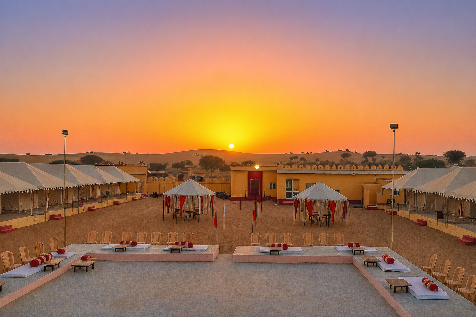 Camp View at Sunset at Melody Moon Desert Camp Jaisalmer
